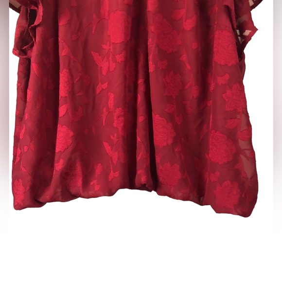 TOP - Women's Torrid Red Chiffon Floral Flutter Sleeve Bubble Hem Top. Size 3X. - Picture 8 of 16